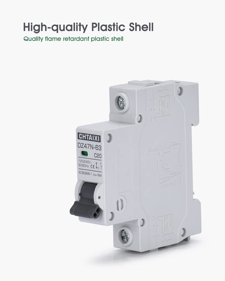 Chtaixi AC Miniature Circuit Breaker, 6 Amp 120V/240V 1 Pole DIN Rail Mount Circuit Breaker, Thermal Magnetic Trip, Solar AC Disconnect Switch MCB C6
