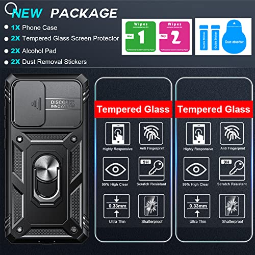 Compatible for Samsung Galaxy S20 FE 5G Case: Galaxy S20 FE Case with Slide Camera Cover + [2 Packs] Tempered Glass Screen Protector, Military-Grade Phone Case with Kickstand, Black [NOT FIT S20]