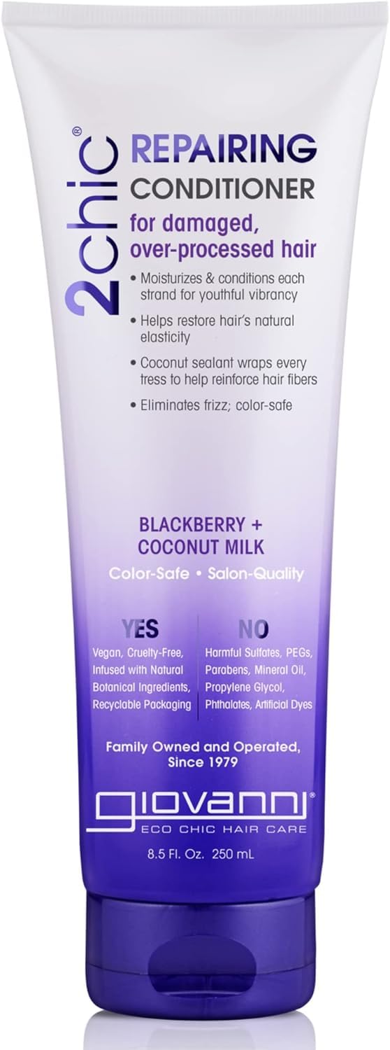 2chic Ultra-Repairing Conditioner - For Damaged, Over-Processed Hair, Helps Restore Hair's Natural Elasticity, Blackberry & Coconut Milk, Argan, Keratin, Shea Butter - 8.25 oz. Each
