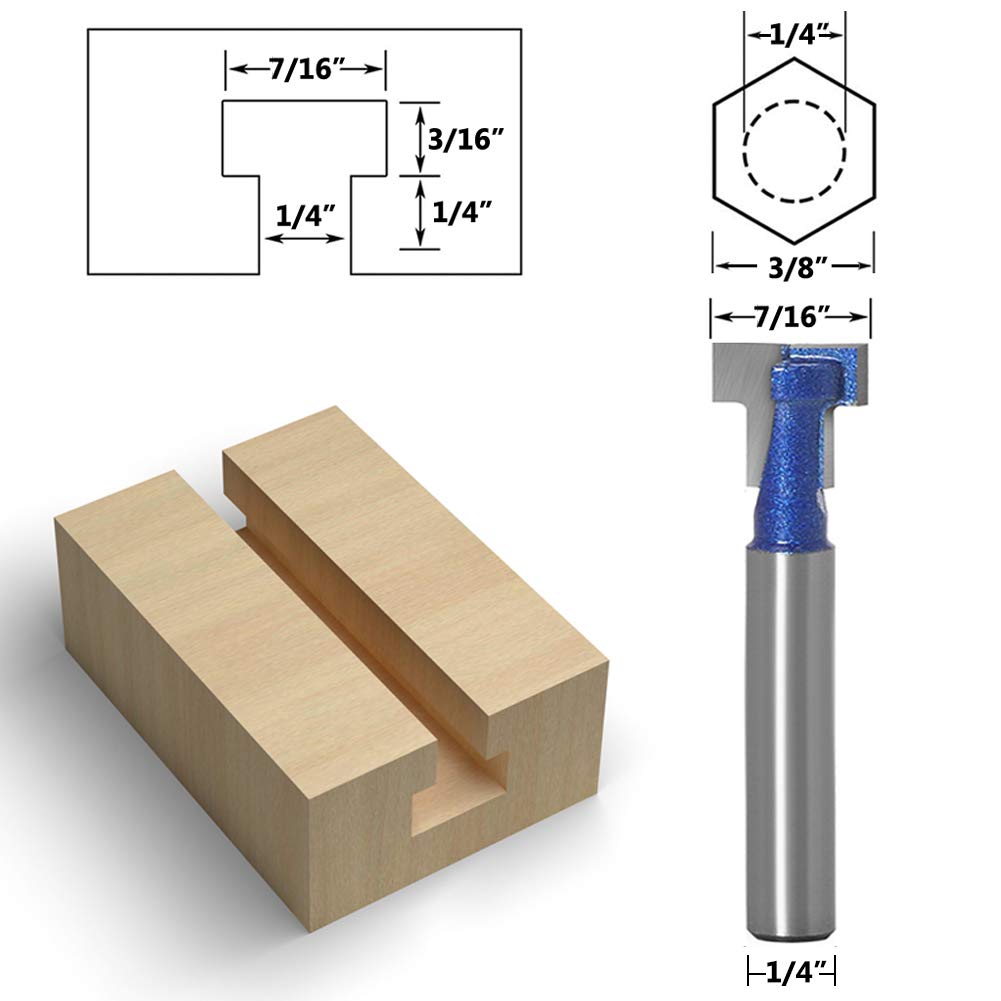 Meihejia 1/4 Inch Shank T Slot Keyhole Router Bit Set - Suit for 1/4 &amp; 3/8 Inch Hex Bolts
