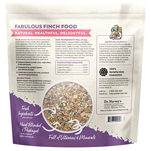 Dr. Harvey’s Fabulous Finch Food for Outside Feeder and Indoor Birds- Premium Bird Feed with Seeds, Nuts, Fruits, Vegetables for Finches (4 Pounds)