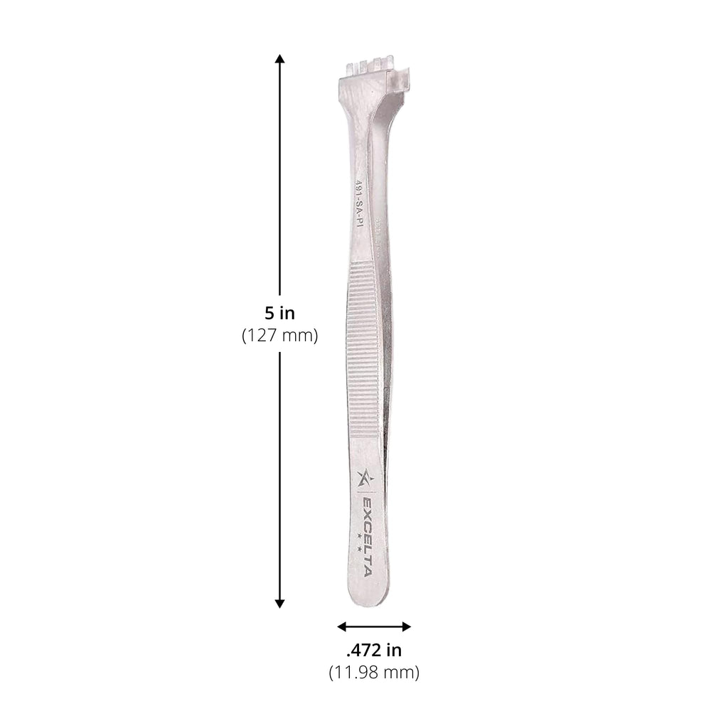 Wafer Tweezers for 4 Wafers, 5 Fingered Paddle with Guide Pin, Anti-Magnetic Stainless Steel, Features Serrated Handles for Better Control, Intermediate