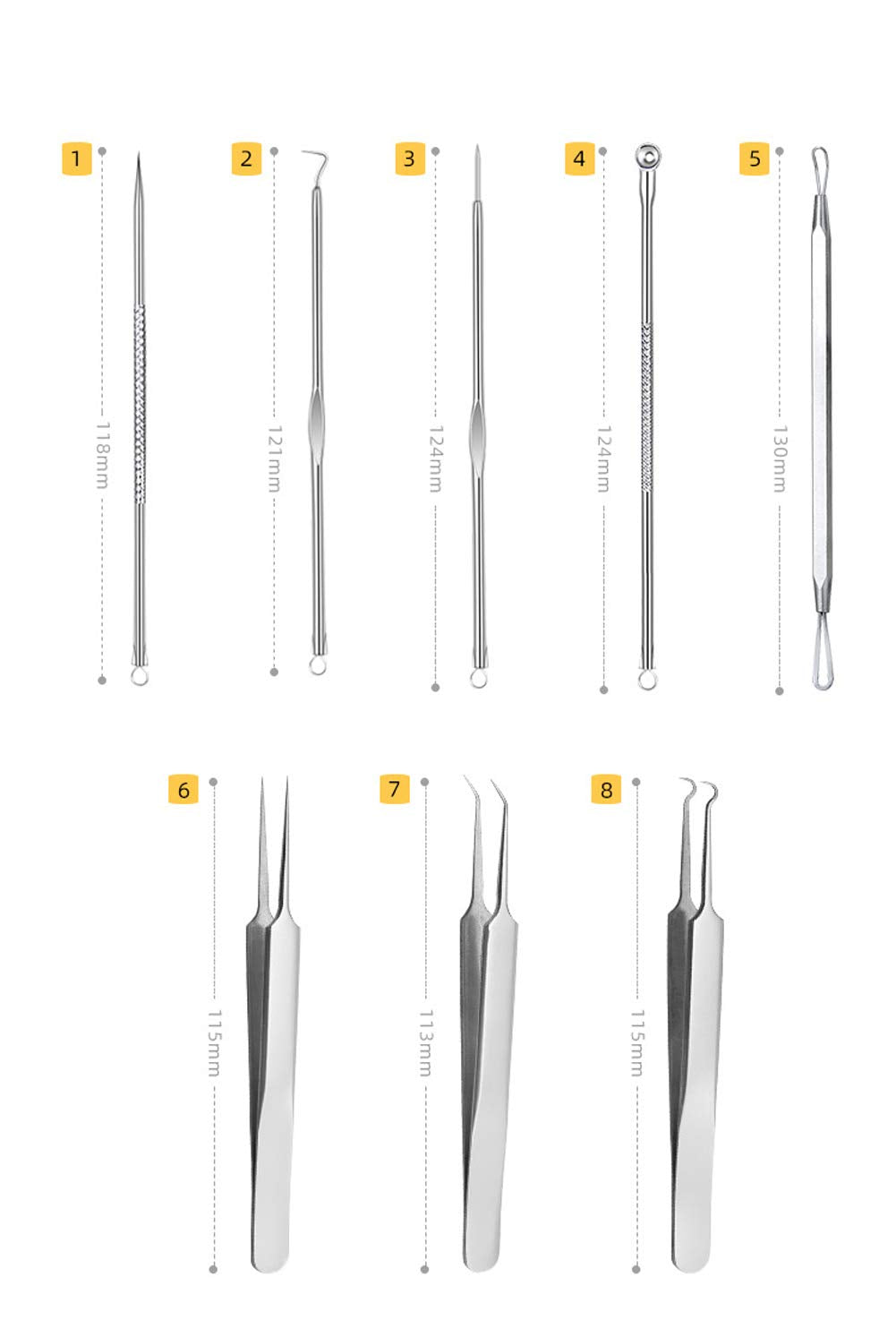 8 Pcs Stainless Steel Blackhead Remover Comedone Pimple Extractor Tool Kit with Metal Case for Pimples, Blackheads, Zit Removing for Face Nose