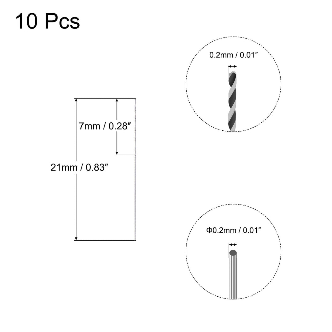 10 Pcs 0.2mm HSS(High Speed Steel) W6542 Micro Drill Bits, Fully Ground Jobber 21mm Length Drill Bit for Mild Steel Copper Aluminum