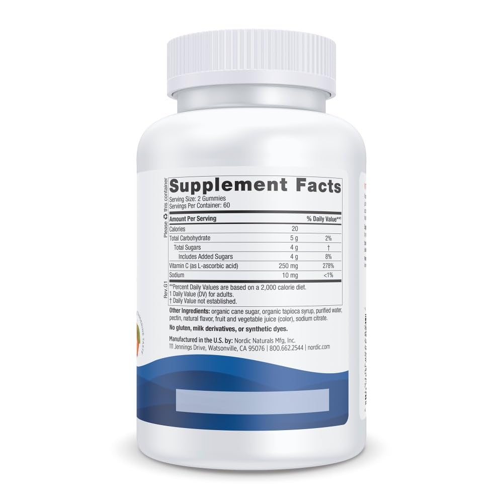 Vitamin C Gummies, Tart Tangerine - 120 Gummies - 250 mg Vitamin C - Immune Support, Antioxidant Protection, Child Growth &amp; Development - Non-GMO, Vegan - 60 Servings