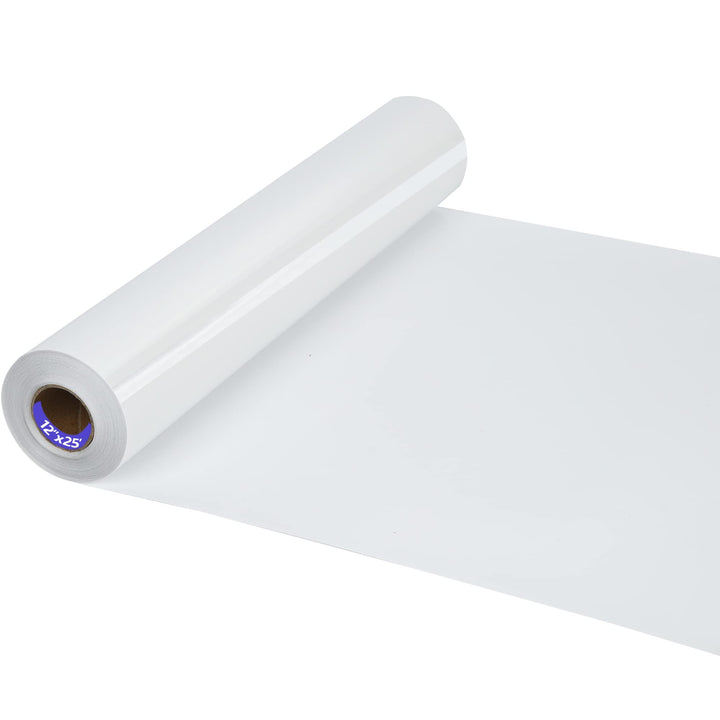 HTV Iron on Vinyl 12Inch by 25ft Roll HTV Heat Transfer Vinyl for T-Shirt HTV Vinyl Rolls for All Cutter Machine - Easy to Cut &amp; Weed for Heat Vinyl Design (25ft, White)
