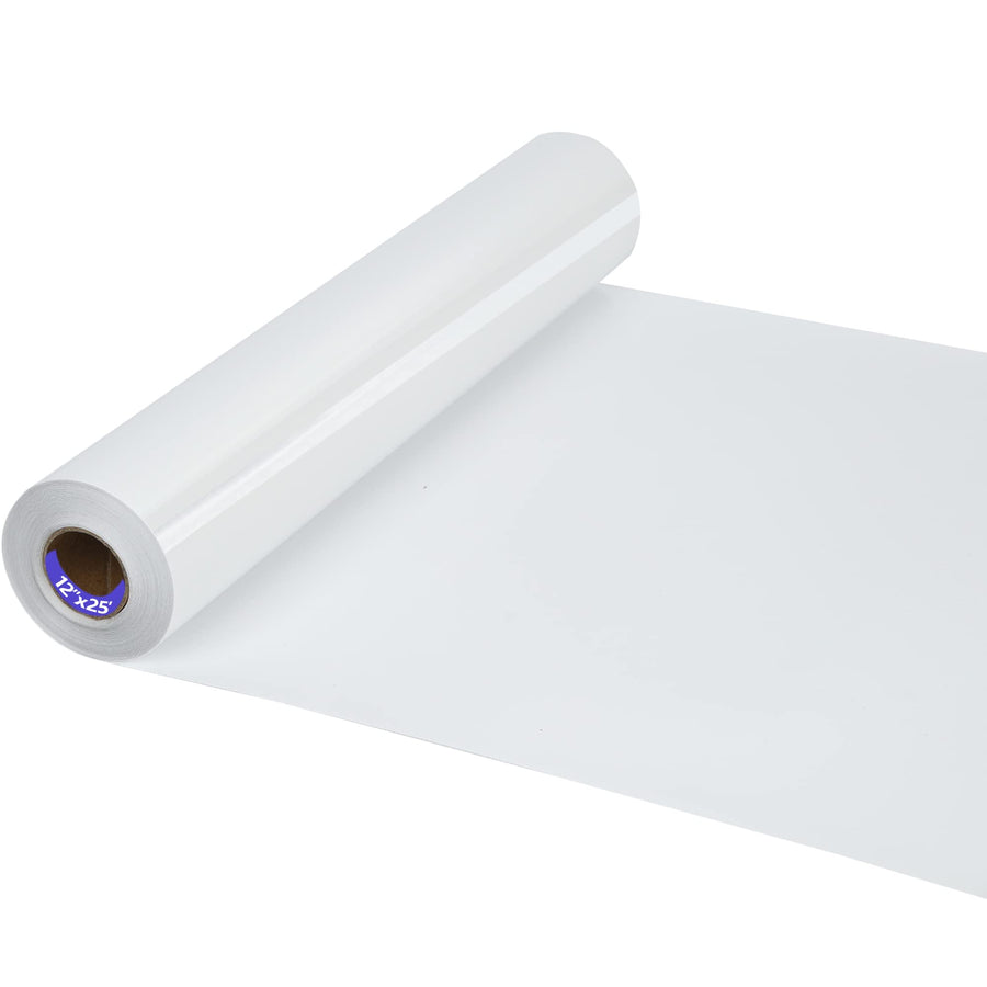HTV Iron on Vinyl 12Inch by 25ft Roll HTV Heat Transfer Vinyl for T-Shirt HTV Vinyl Rolls for All Cutter Machine - Easy to Cut & Weed for Heat Vinyl Design (25ft, White)