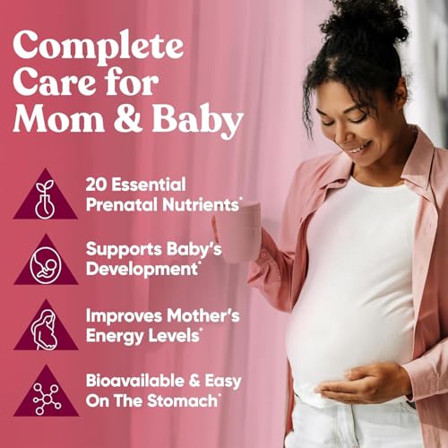 Glow Prenatal Vitamins for Women – 20-in-1 Vital Nutrients for Healthy Pregnancy and Fetal Development – Folic Acid &amp; Vegan DHA For Baby&#39;s Growth &amp; A Comfortable Pregnancy – 60 Nourishing Capsules