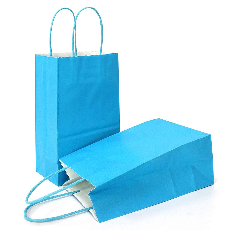 AZOWA Gift Bags Blue Kraft Paper Bags with Handles (6 x