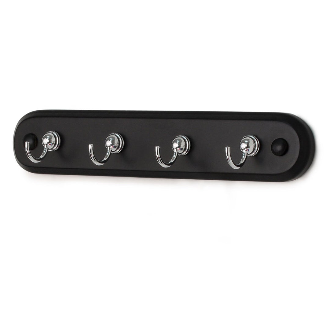 Four Hook Key Rack, Walnut Wood/Satin Nickel Hooks