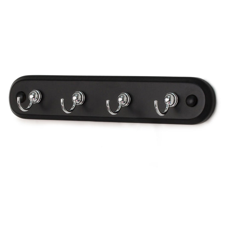 Four Hook Key Rack, Walnut Wood/Satin Nickel Hooks