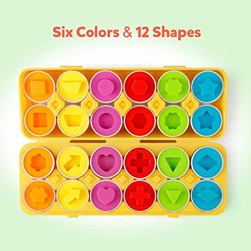 Matching Eggs 12 pcs Set Color & Shape Recoginition Sorter Puzzle for Toddlers Easter Travel Game Early Learning Educational Fine Motor Skill Montessori Gift for Year Old Kids