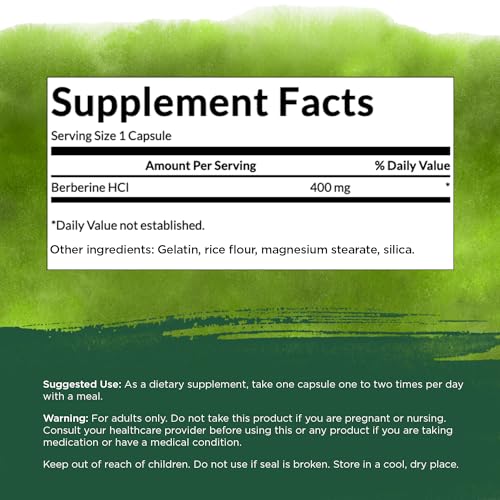 Berberine Supplement - 400 mg Each, 60 Capsules - Berberine HCl with Overall Wellness Support