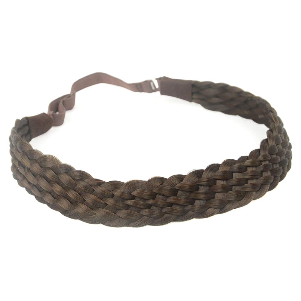 #Chocolate-8: Ahairbeauty 8 Plaited Braided Headband Hair Band Synthetic Hairpieces Braid Wig Piano Two Tone Colors Accessories For Women Girl With Elastic Strap Wide 1.2 Inch (#C