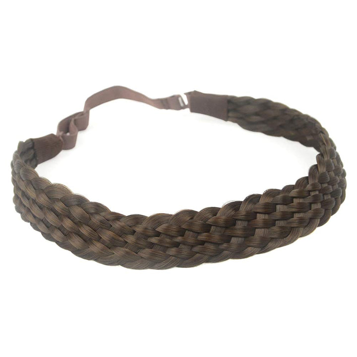 #Chocolate-8: Ahairbeauty 8 Plaited Braided Headband Hair Band Synthetic Hairpieces Braid Wig Piano Two Tone Colors Accessories For Women Girl With Elastic Strap Wide 1.2 Inch (#C