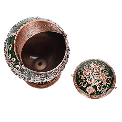 Windproof Ashtray with Lid for Cigarettes Metal Portable Cigar Ashtray Odor Eliminator for Indoor outdoor Hand Stamped Rose Pattern with Sparkle Fancy Gift for Men Women (Jasper -Red Copper)