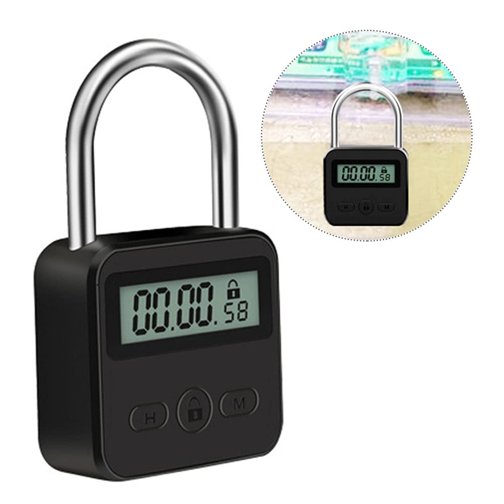 Metal Timer Lock, 99 Hours Max Timing Lock, USB Rechargeable Timer Padlock with LCD Display, Multi-Function Micro Electronic Timer Lock, Heavy Duty Metal Time Out Padlock(Black)