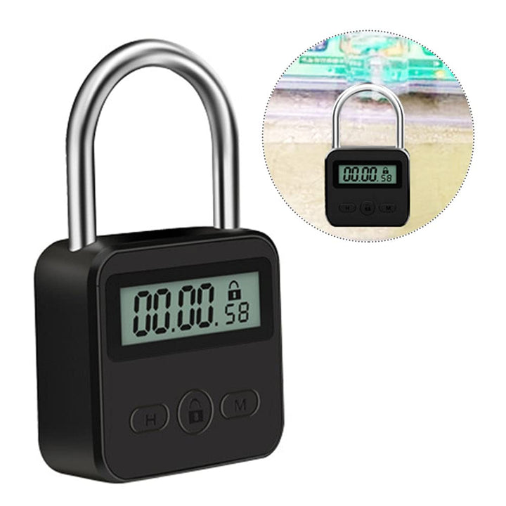 Metal Timer Lock, 99 Hours Max Timing Lock, USB Rechargeable Timer Padlock with LCD Display, Multi-Function Micro Electronic Timer Lock, Heavy Duty Metal Time Out Padlock(Black)