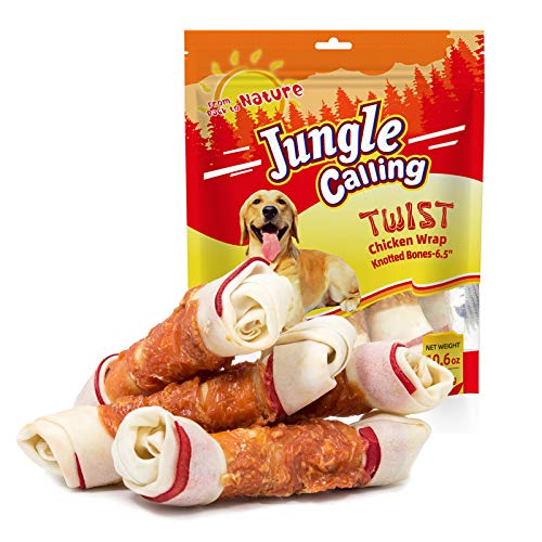 Chicken Wrap Knotted Bones Dog Chews, Long Lasting Beefhide Treats Real Rawhide Bones for Large Dogs Training Treats