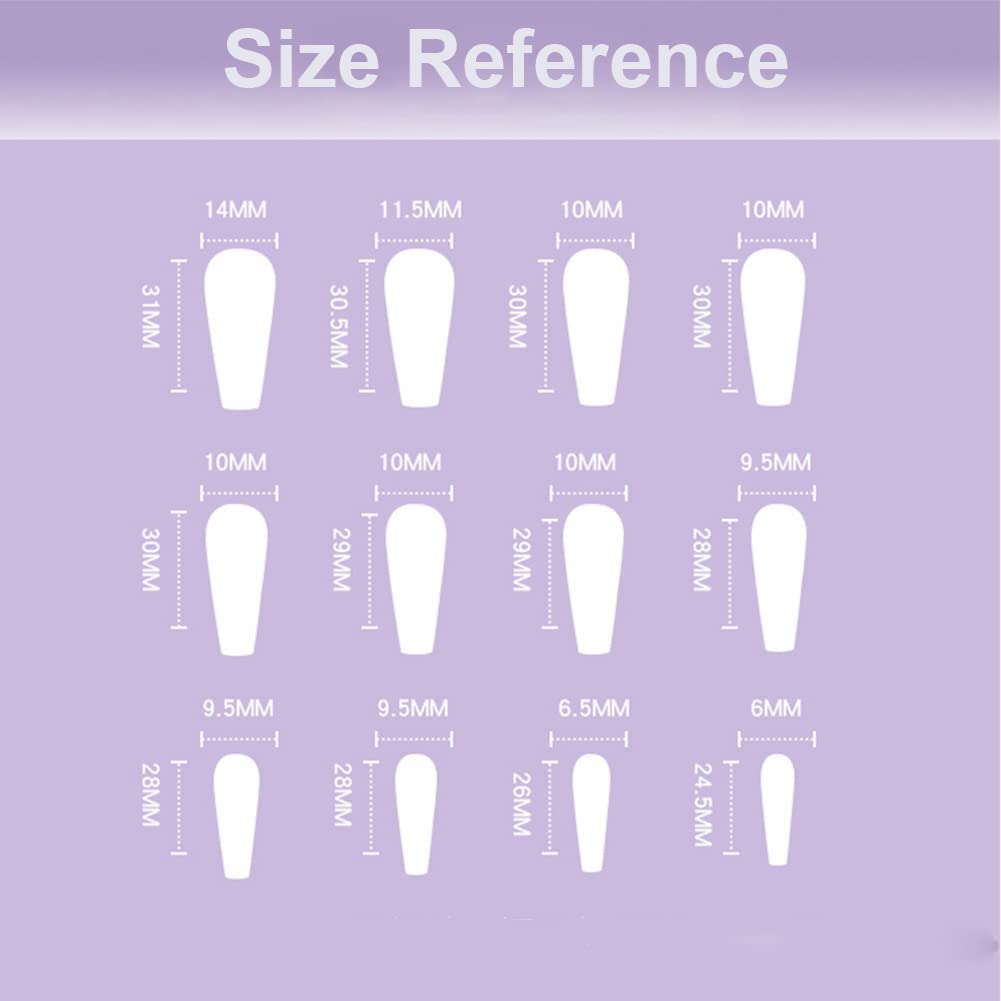 24PCS Press on Nails Wave Long Coffin Fake Nails Lines False Nails Glossy Ballerina Clip on Nails Full Cover Fake Nails for Women and Girls (Wave Fake Nails-H)