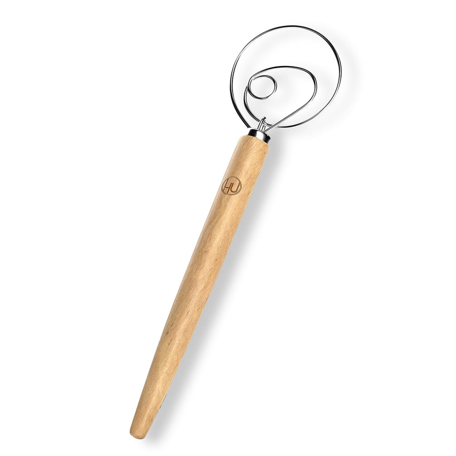 Premium Original Danish Dutch Whisk for Better Batter and Bread Dough Recipes, Stainless Steel/Beechwood, Includes Cleaning Brush, Large, 13.5 L