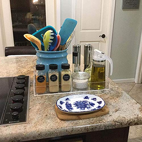 Acrylic Serving Tray 11x14 Inches -Spill Proof- Clear Decorative Tray Organiser for Ottoman Coffee Table Countertop with Handles