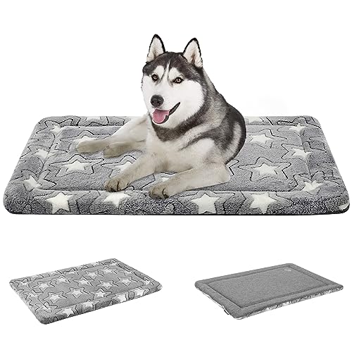 Reversible Dog Crate Mat (Cool & Warm), Machine Washable Kennel Pad for Large, Medium, Small Dogs, Grey