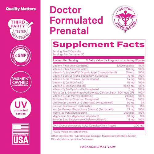 Total Prenatal Vitamins with DHA, Folate, Iron, Choline, and Vitamin B12 - Preconception Nutrition - Prenatals for Women, Pregnancy Must Haves - Mint Essence, 60 Capsules, 1 Month Supply