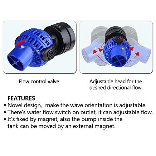 FREESEA Aquarium Circulation Pump Wave Maker Power Head with magnetic mount Suction (1600 GPH, Blue)