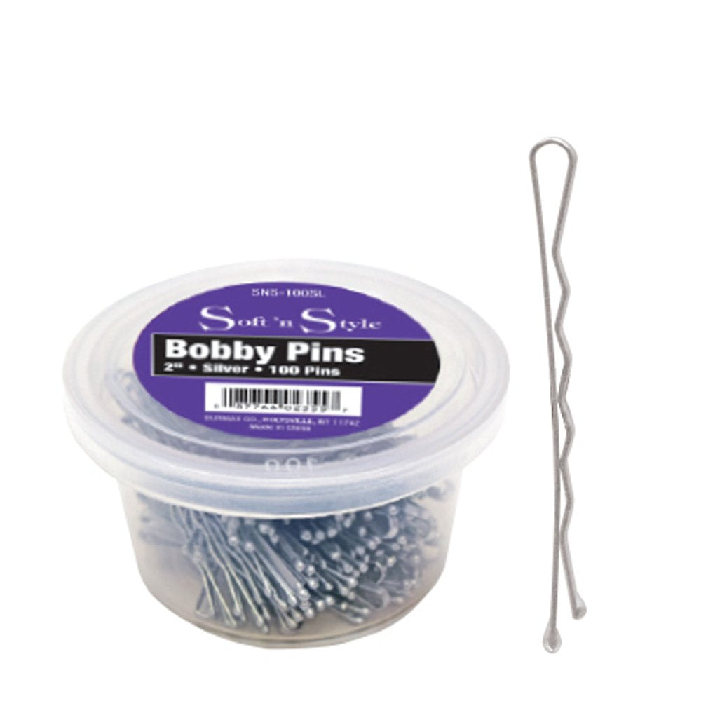 ST-SNS-100SL SOFT &#39;N STYLE 2 SILVER BOBBY PINS - 100 PC