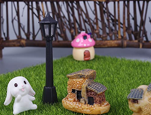Dong Huang 10pcs Mini Miniature Street Light Model, Railway Train Solar Lamp Post Lamps, Outdoor Pathway Lantern Post for Dollhouse Decoration Micro Landscape Fairy Garden Lighting Accessories, Black