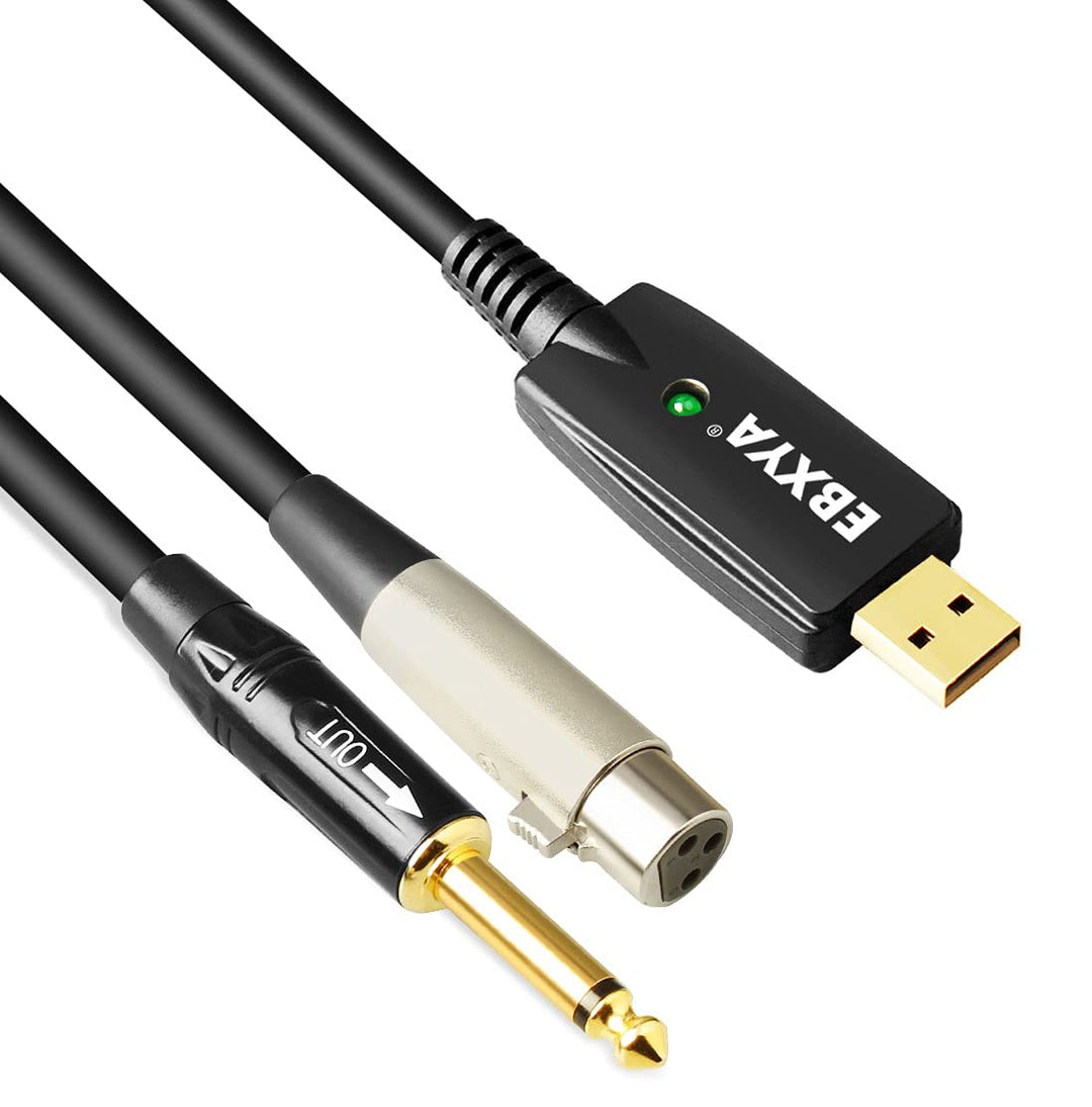 XLR to USB Cable 10ft, USB Microphone Cable XLR Female to USB &amp; 1/4 Guitar Plug Out Interface for Mac and PC Recording and Live Performance