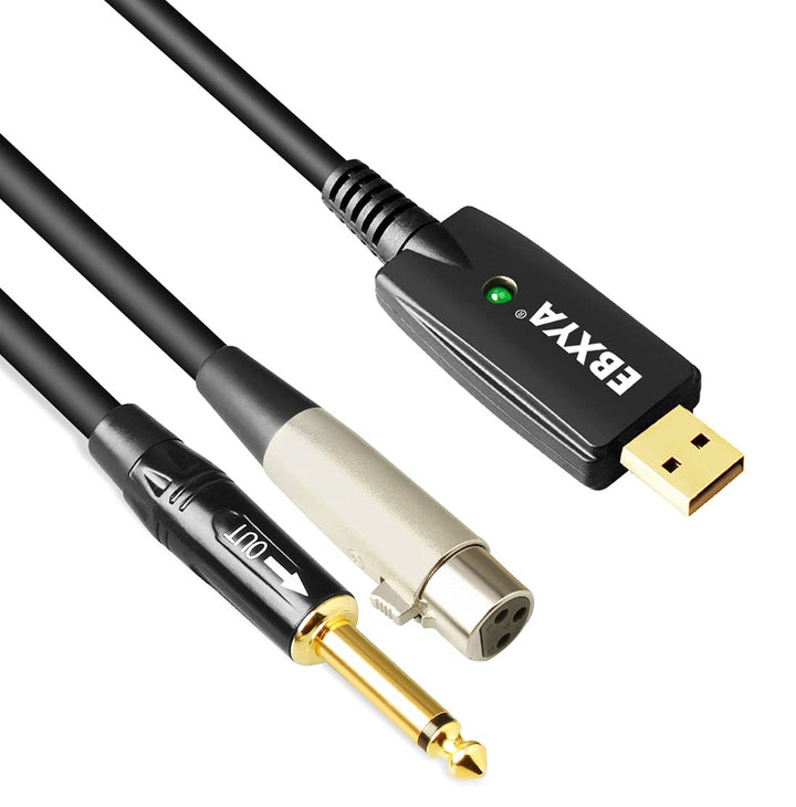 XLR to USB Cable 10ft, USB Microphone Cable XLR Female to USB &amp; 1/4 Guitar Plug Out Interface for Mac and PC Recording and Live Performance