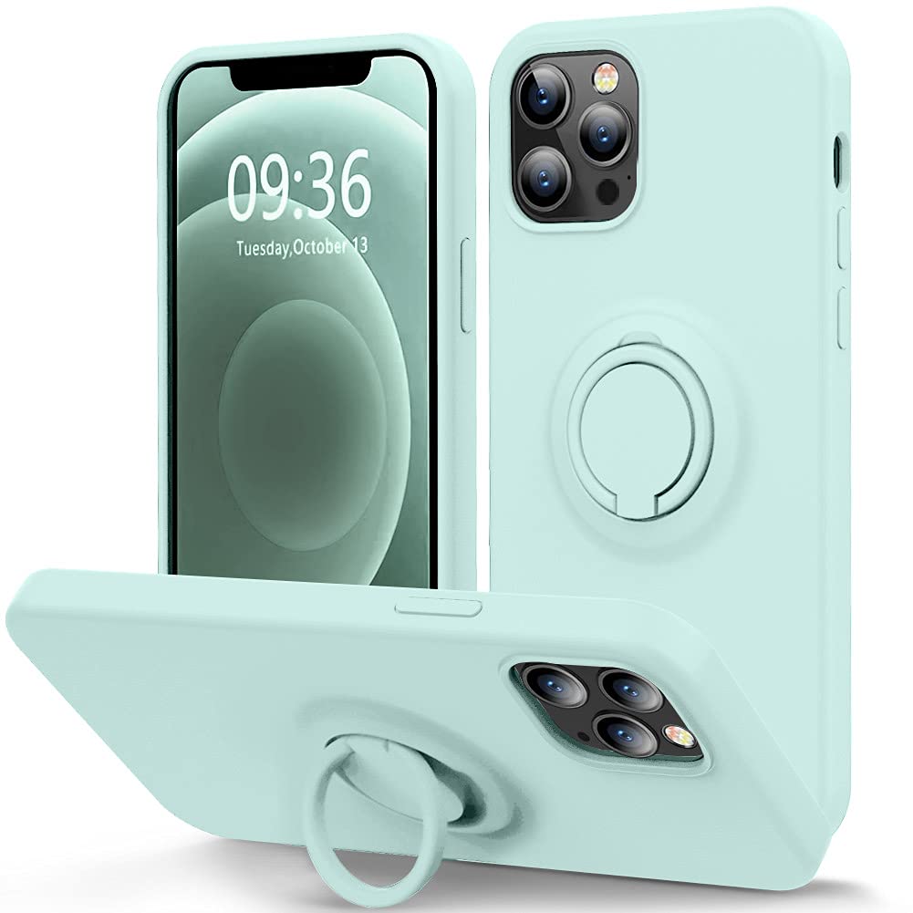 Compatible with iPhone 12 Pro Max Phone Case 6.7 inch with Ring Kickstand | Super Soft Microfiber Lining | Anti-Scratch Full-Body Shockproof Protective Case for iPhone 12 Pro Max - Mint