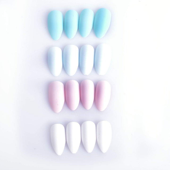 96Pcs Colorful Acrylic Nails Full Cover False Gel Nails Art Tips Sets Medium Stiletto Matteï¼Ë†Skylike Blueï¼â€°