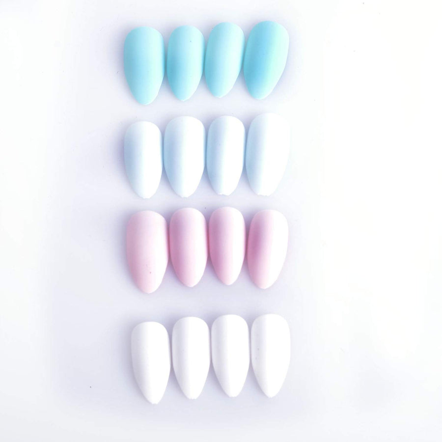 96Pcs Colorful Acrylic Nails Full Cover False Gel Nails Art Tips Sets Medium Stiletto Matteï¼Ë†Skylike Blueï¼â€°