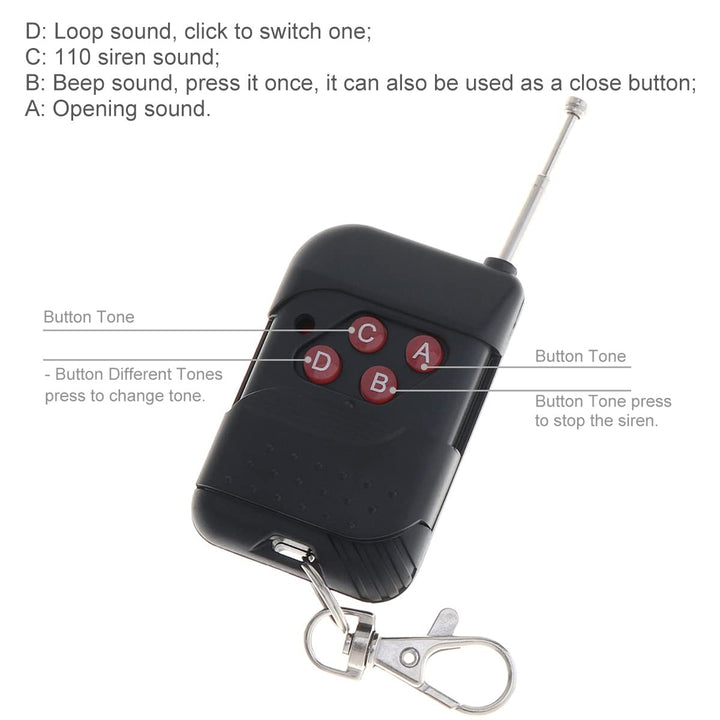 7 Tone Sound Loud Car Siren Vehicle Horn Hooter/Ambulance/Siren/Traffic Sound with Black Remote Controller 12V 100W (1PC Remote Controller)
