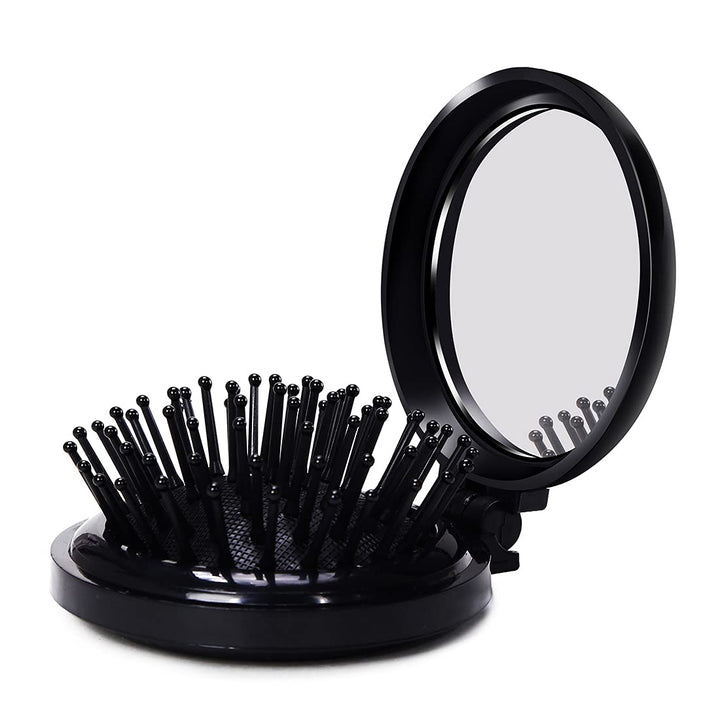 Black : LOUISE MAELYS 1Pcs Folding Mini Pocket Hair Comb with Mirror Travel Set Gift Idea