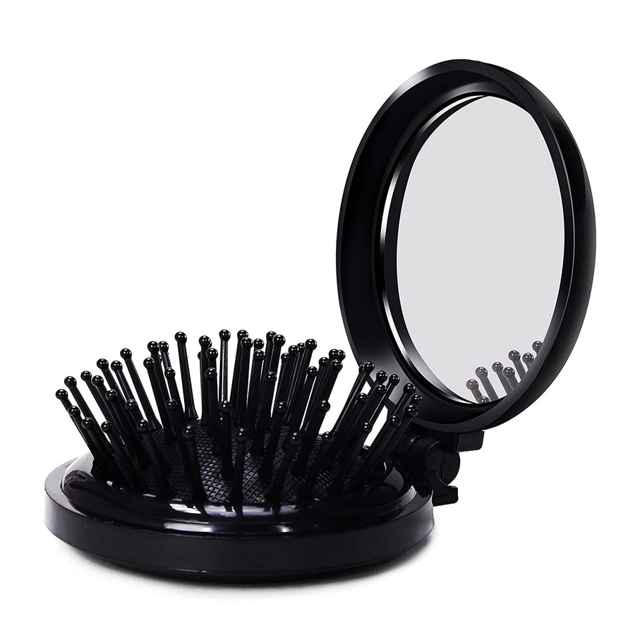 Black : LOUISE MAELYS 1Pcs Folding Mini Pocket Hair Comb with Mirror Travel Set Gift Idea