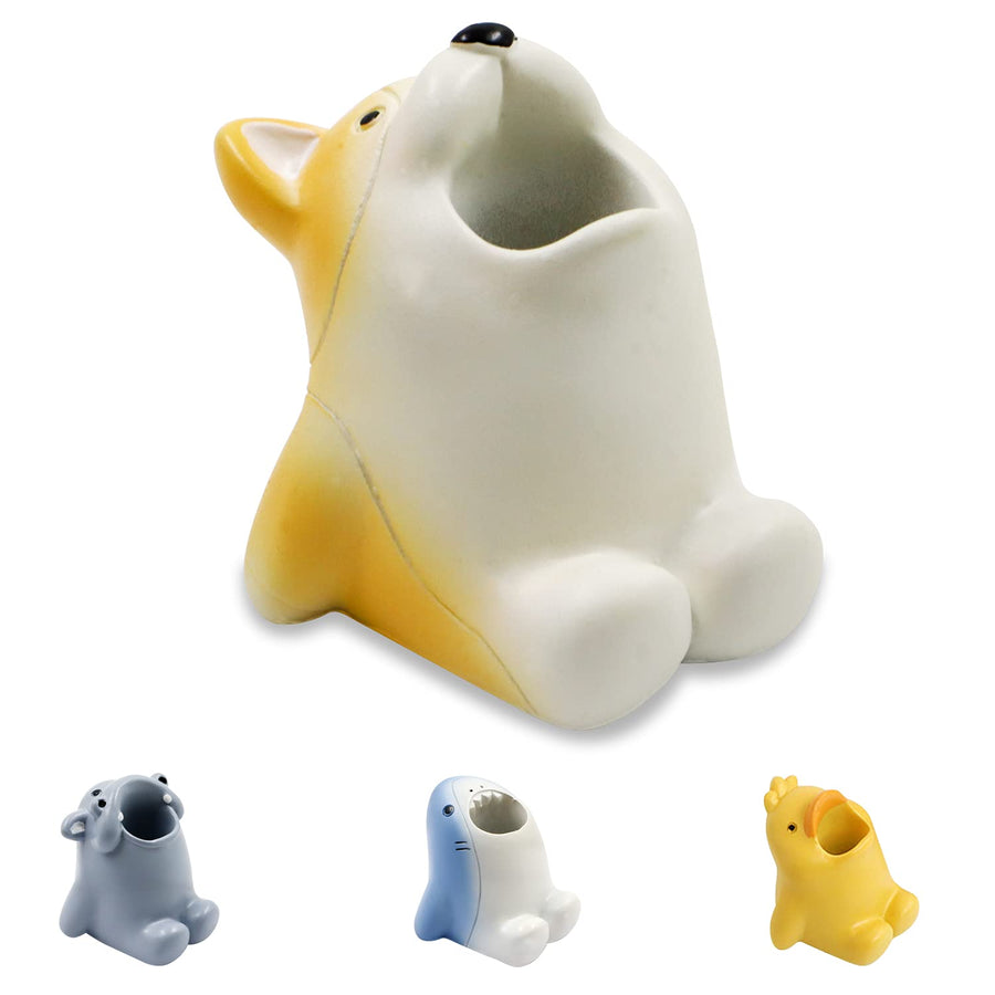 Cute Cartoon Toothbrush Holder for Kids, Fun Resin Pen Pencil Holder, Mini Animal Single Tooth Brush Stand, Creative Bathroom Organizer Storage for Vanity Countertop, Office (Dog)