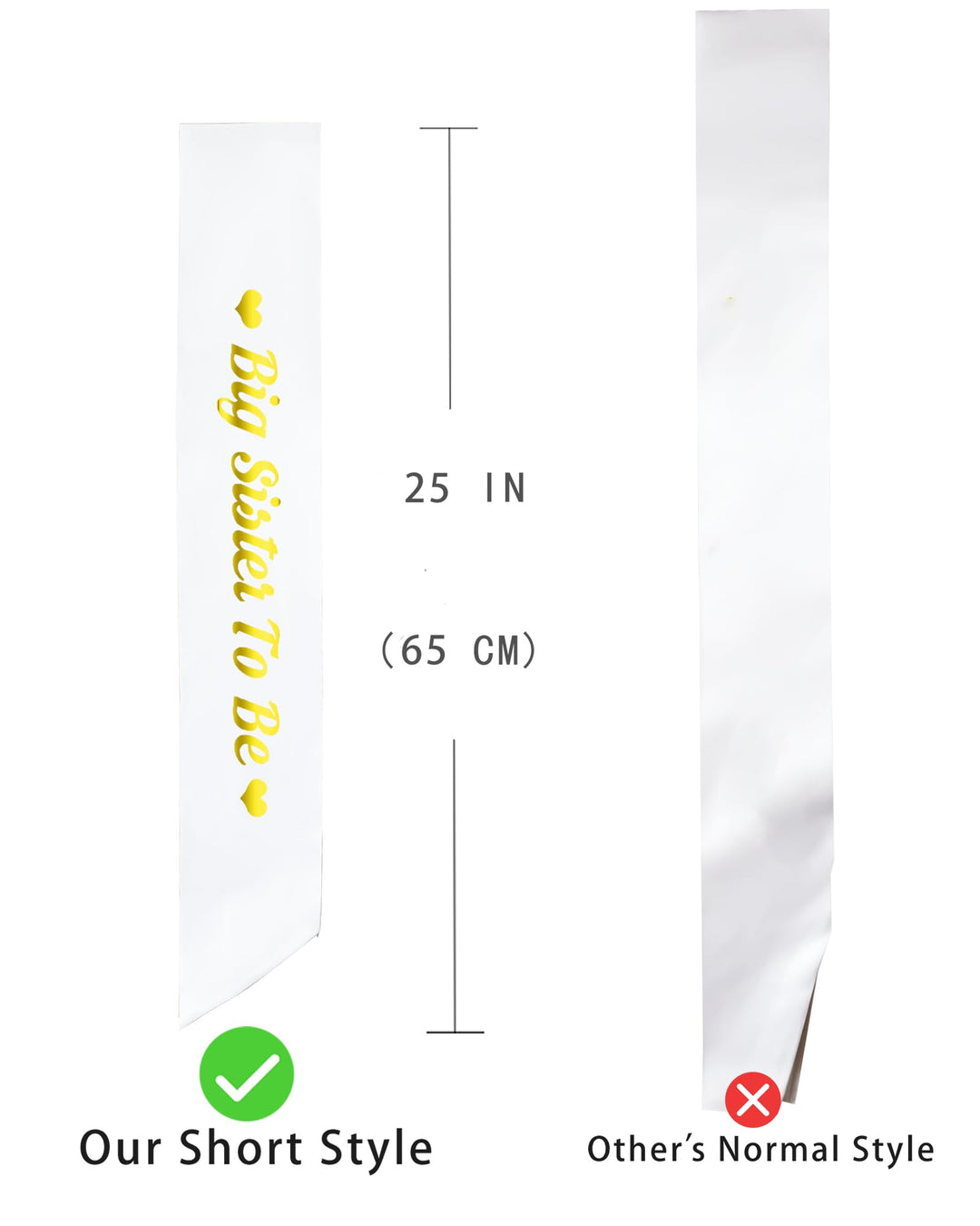 Blingbling Big Sister to be Sash, White Satin with Gold Font with Heart, Best Baby Shower Decorations Gifts, Baby Boy Or Girl Neutral (Children&#39;s Style)