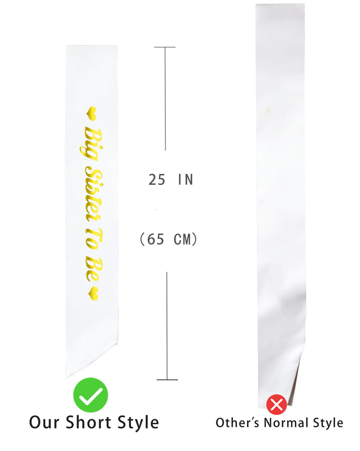 Blingbling Big Sister to be Sash, White Satin with Gold Font with Heart, Best Baby Shower Decorations Gifts, Baby Boy Or Girl Neutral (Children&#39;s Style)