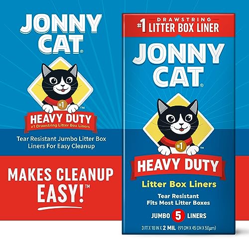 Jonny Cat Litter Box Liners: Heavy Duty - Tear &amp; Leak Resistant - Drawstring Close - Jumbo, 5 Count