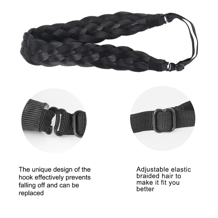 Elastic Synthetic Chunky Hair Braid 5 Strands Braids Hair Headbands Plaited Braided Headband (Jet Black)