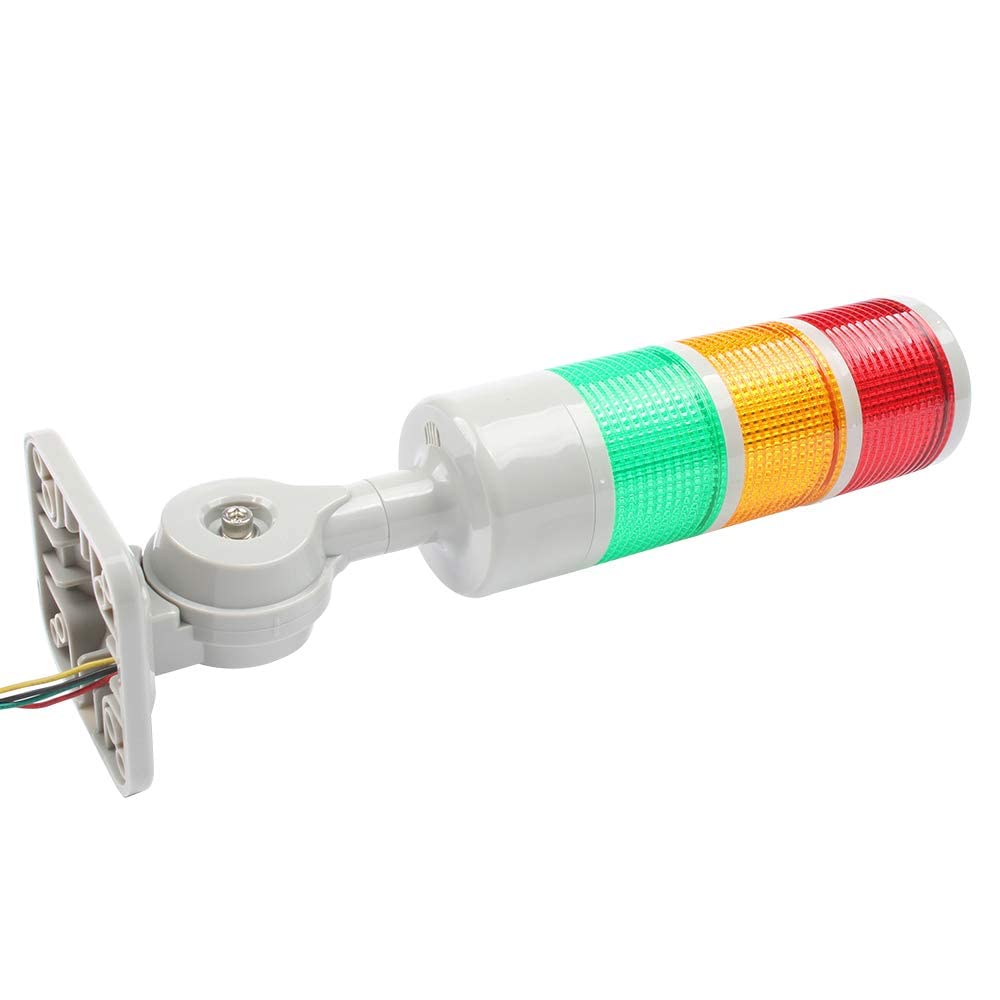 Led Signal Tower Stack Lights, Industrial Signal Warning Lights, Column Tower Lamp Andon Lights with Rotatable Base, Steady/Flashing Light Switchable,12V 24V DC(3-Layer, no Buzzer)