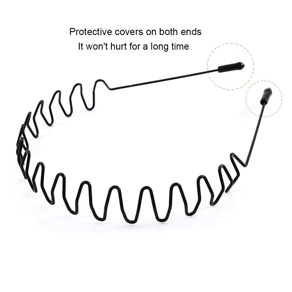 Band Fashion Metal Multi-Use Spring Wavy Hoop Hair Bands for Men and Women for Sports, Outdoor, Yoga (Black )