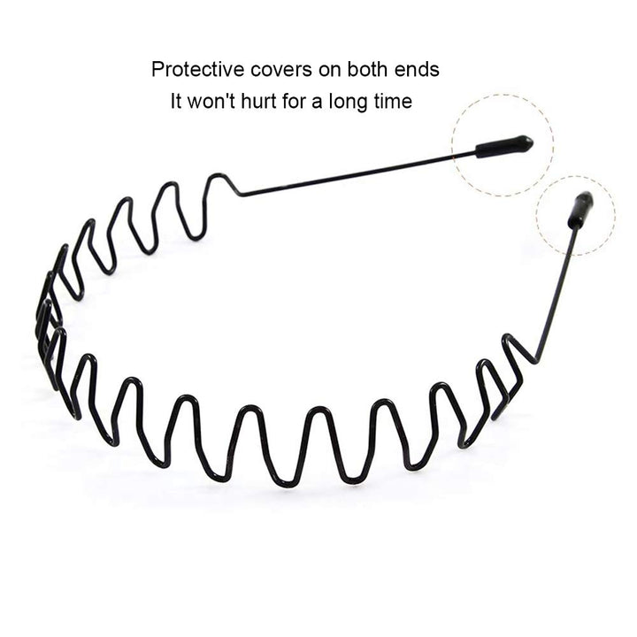 Band Fashion Metal Multi-Use Spring Wavy Hoop Hair Bands for Men and Women for Sports, Outdoor, Yoga (Black )