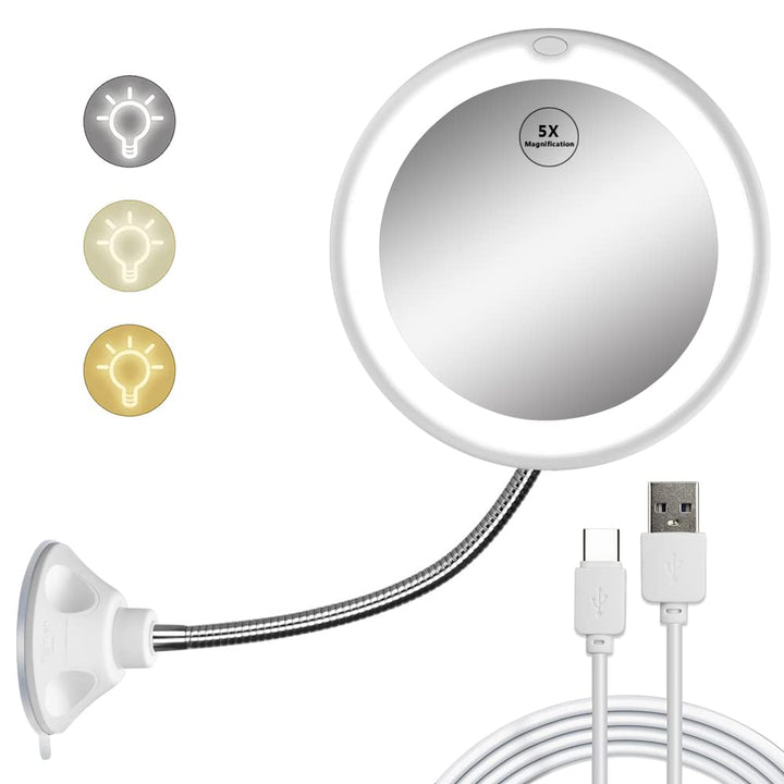5X Magnifying Mirror with Light, LED Lighted Makeup Vanity Mirror with Lights Flexible Gooseneck Mirror with Lights with Powerful Suction Cup