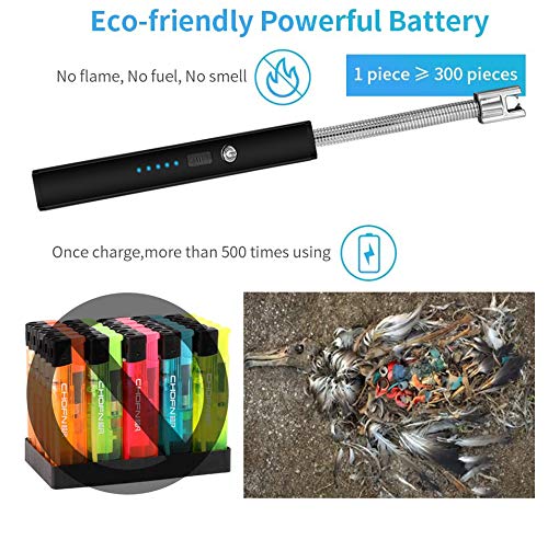 Candle Lighter Electric Arc Lighter USB Rechargeable Long Lighters Wand Flexible for Candles Camping Cooking BBQs Grill Fireworks (Black)