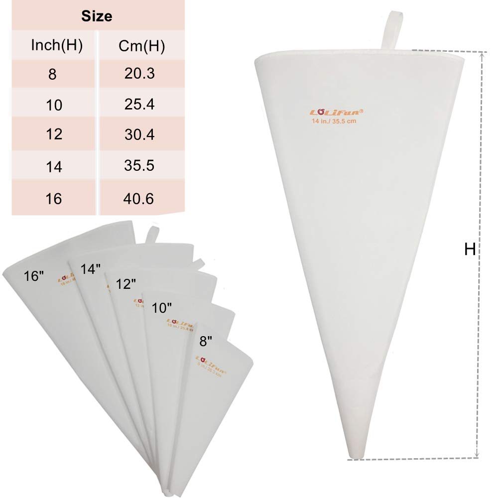 Pastry Bags Set 5 Pack of Cake Decorating Bags Icing Piping Bags Reusable for Multiple Sizes(8in 10in 12in 14in 16in)-Lolifun